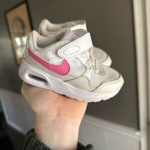 SOLD Nike Kids White Sneakers with Pink Swoosh Velcro